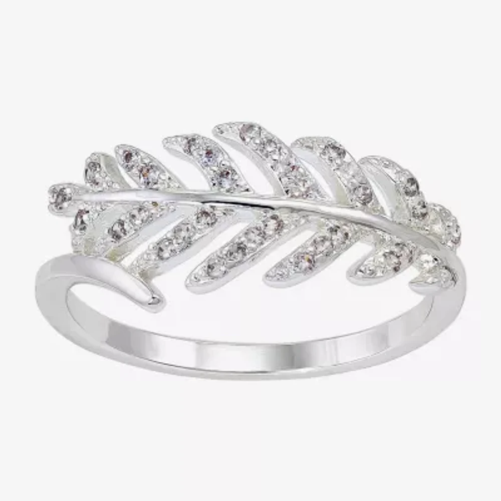 Sparkle Allure Leaf Bypass Womens 9M Cubic Zirconia Pure Silver Over Brass Band
