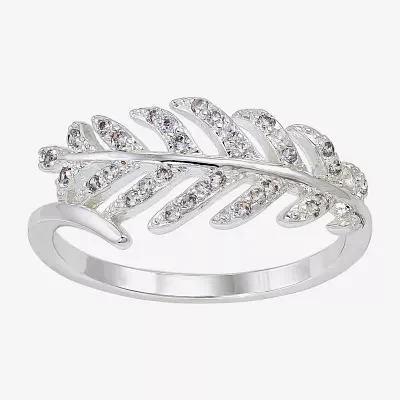 Sparkle Allure Leaf Bypass Womens 9M Cubic Zirconia Pure Silver Over Brass  Band