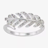 Sparkle Allure Leaf Bypass Cubic Zirconia Pure Silver Over Brass  Band