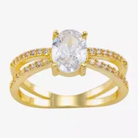 Sparkle Allure Crossover Split Shank Cubic Zirconia 14K Gold Over Brass Oval Engagement Ring