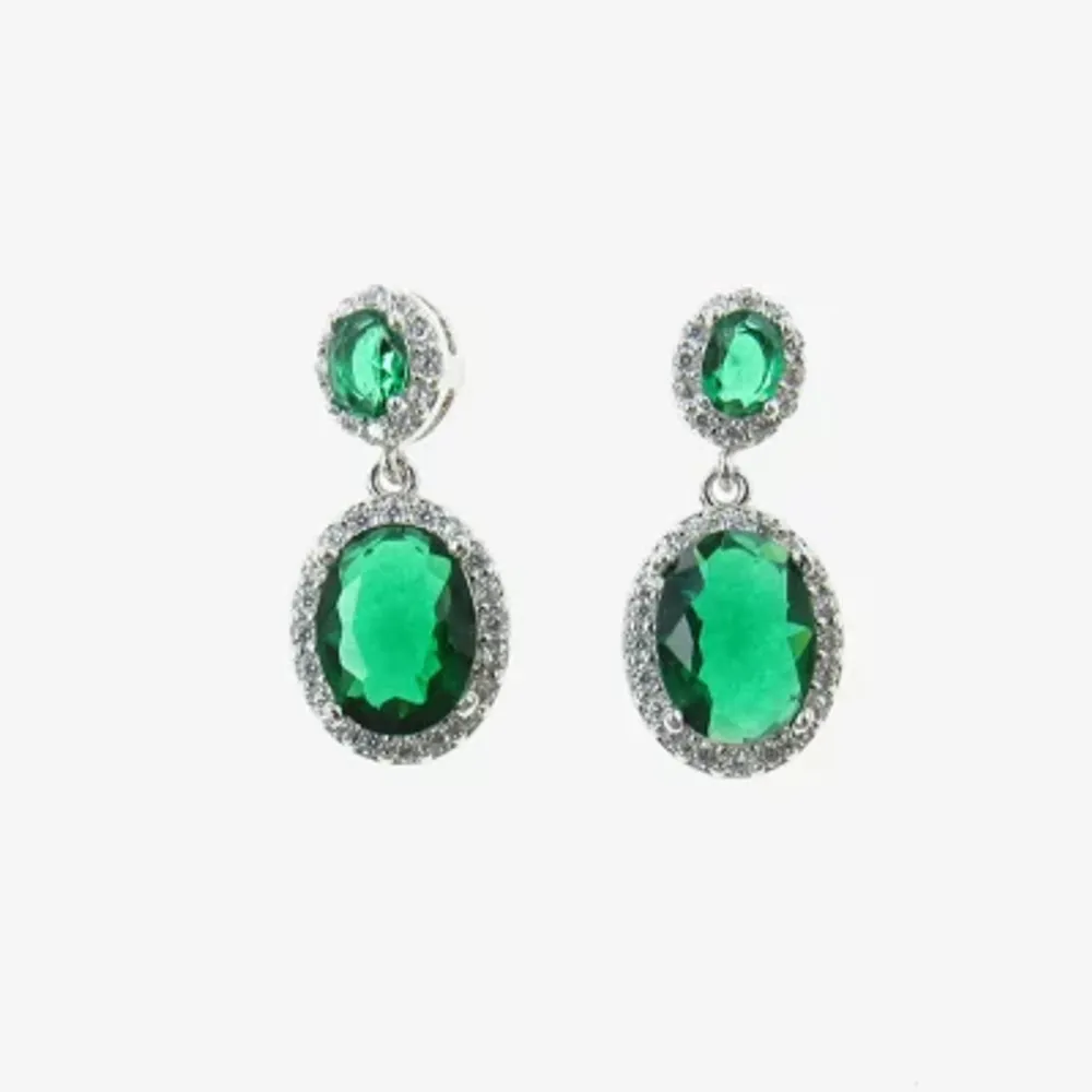 Vieste Rosa Halo Double Crystal Oval Drop Earrings