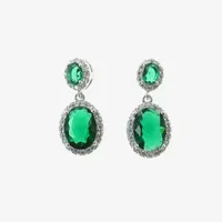 Vieste Rosa Halo Double Crystal Oval Drop Earrings