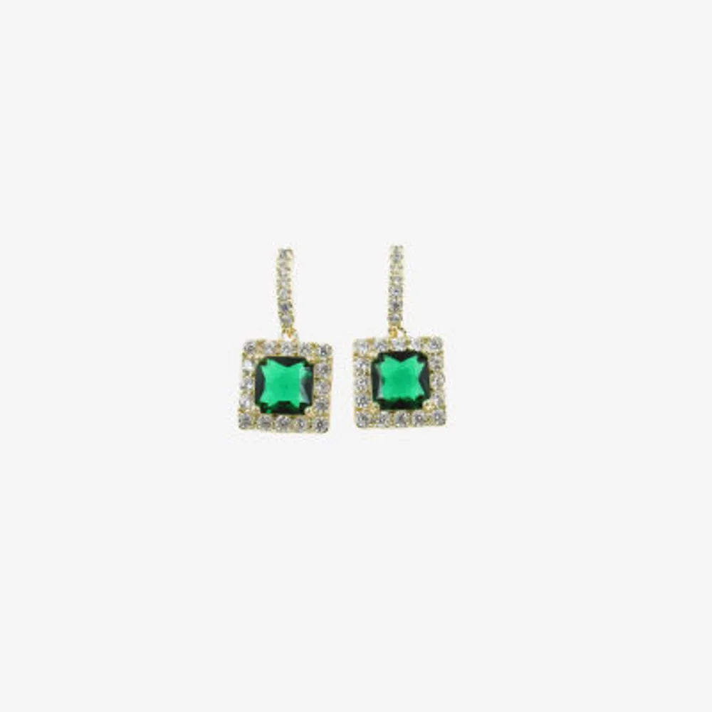 Vieste Rosa Gold Tone Halo Crystal Square Drop Earrings