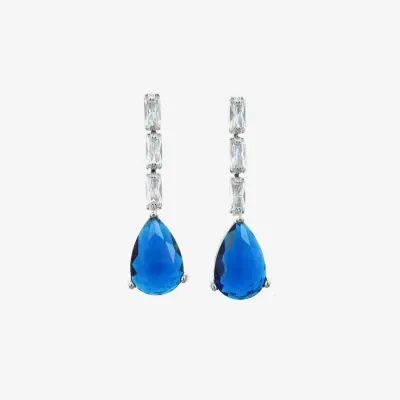 Vieste Rosa Silver Tone Clear & Blue Crystal Pear Drop Earrings