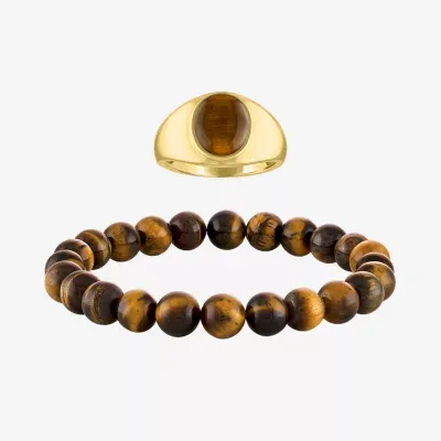 Mens Brown Tiger's Eye 14K Gold Over Silver 2-pc. Jewelry Set