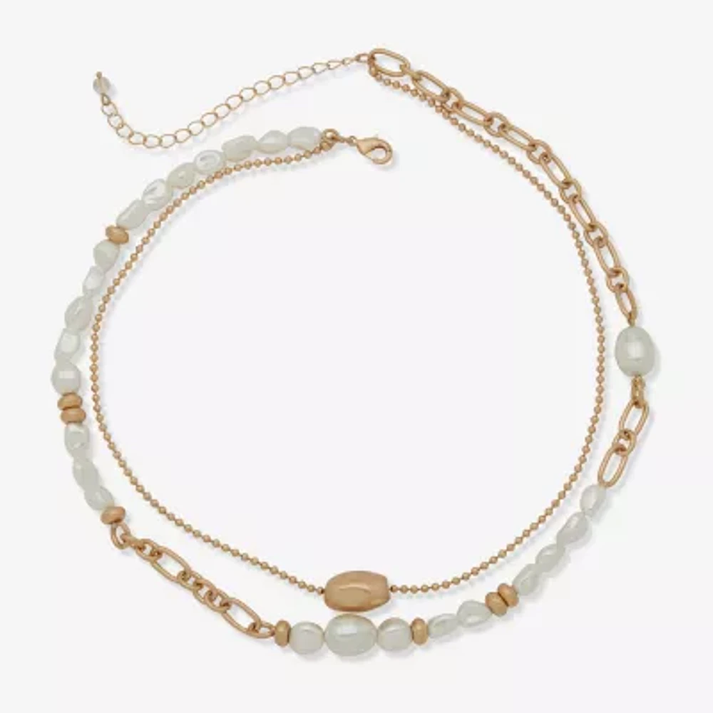 a.n.a Gold Tone Simulated Pearl 16 Inch Bead Strand Necklace