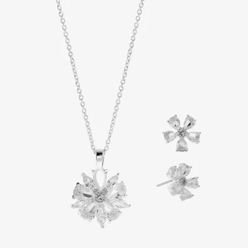 Sparkle Allure Light Up Box 2-pc. Cubic Zirconia Pure Silver Over Brass Flower Jewelry Set