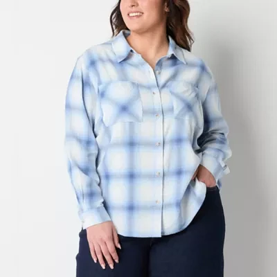 a.n.a Plus Womens Long Sleeve Blouse