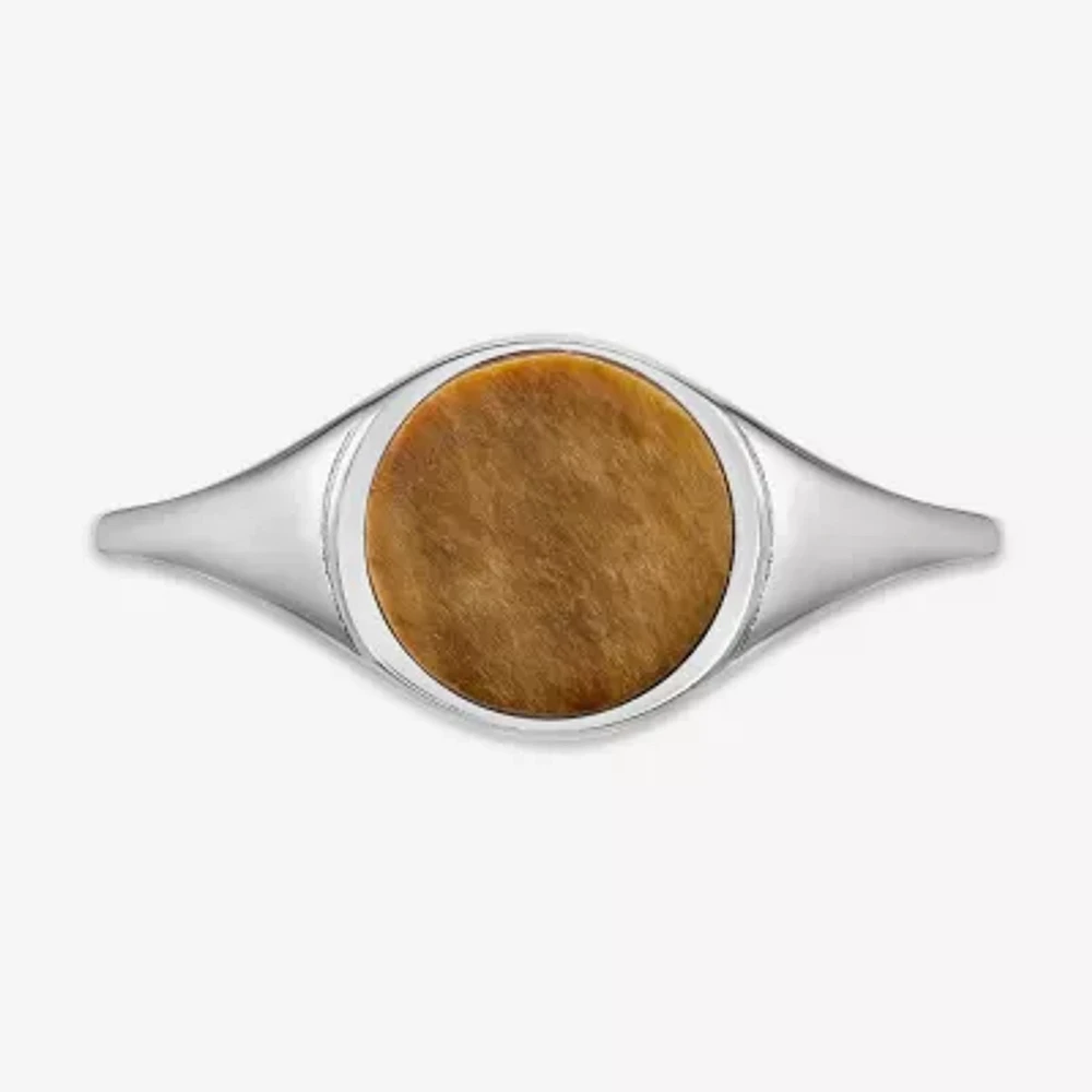 Womens Genuine Brown Tiger's Eye Sterling Silver Round Cocktail Ring