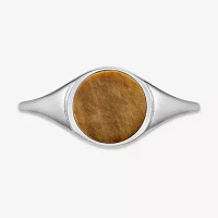 Womens Genuine Brown Tiger's Eye Sterling Silver Round Cocktail Ring