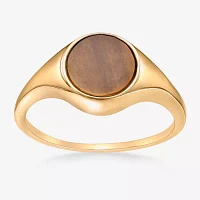 Womens Genuine Brown Tiger's Eye 18K Gold Over Silver Round Cocktail Ring