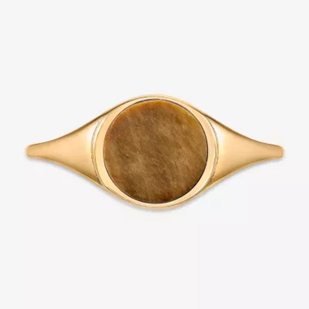 Womens Genuine Brown Tiger's Eye 18K Gold Over Silver Round Cocktail Ring