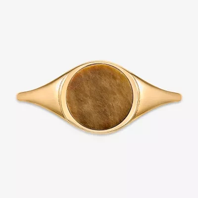 Womens Genuine Brown Tiger's Eye 18K Gold Over Silver Round Cocktail Ring