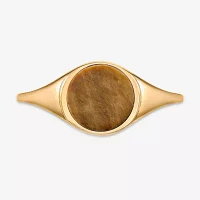 Womens Genuine Brown Tiger's Eye 18K Gold Over Silver Round Cocktail Ring