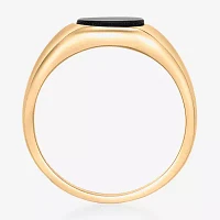 Womens Genuine Black Onyx 18K Gold Over Silver Round Cocktail Ring