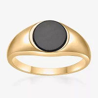 Womens Genuine Black Onyx 18K Gold Over Silver Round Cocktail Ring