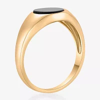 Womens Genuine Black Onyx 18K Gold Over Silver Round Cocktail Ring