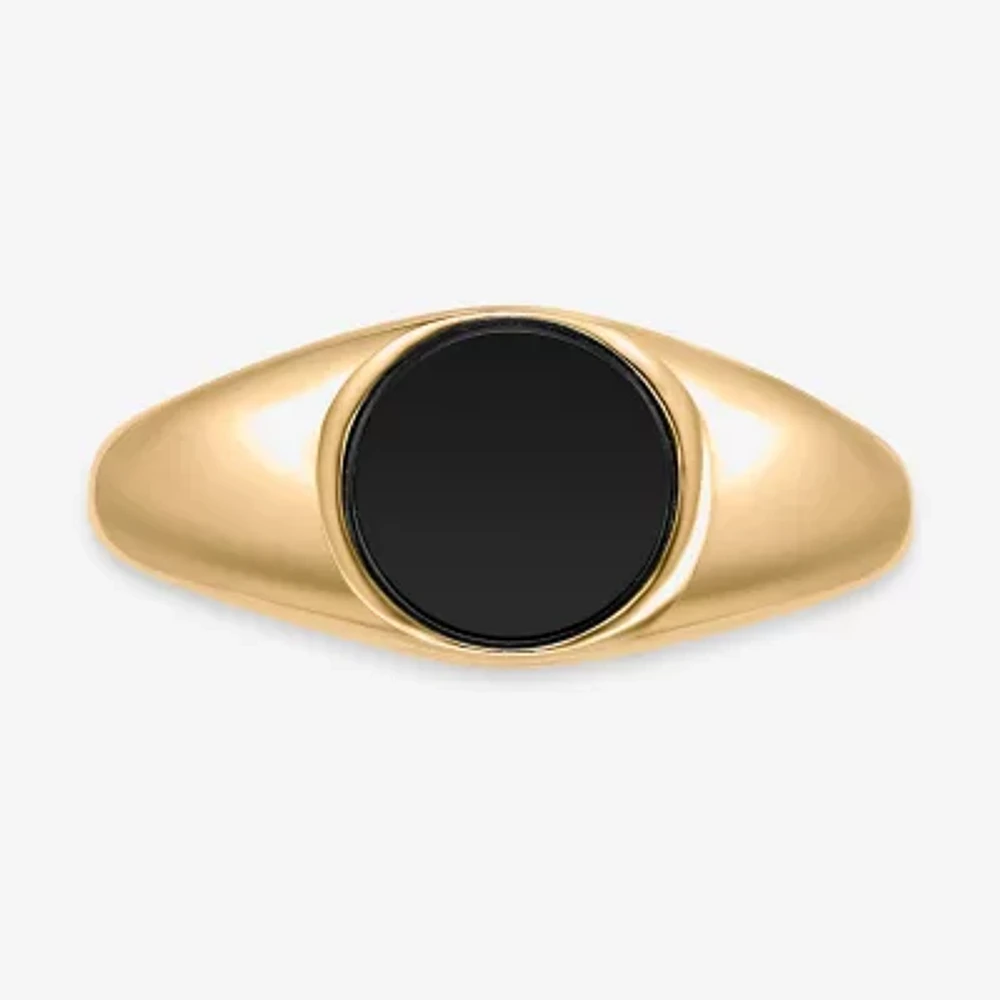 Womens Genuine Black Onyx 18K Gold Over Silver Round Cocktail Ring