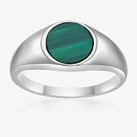 Womens Genuine Green Malachite Sterling Silver Round Cocktail Ring