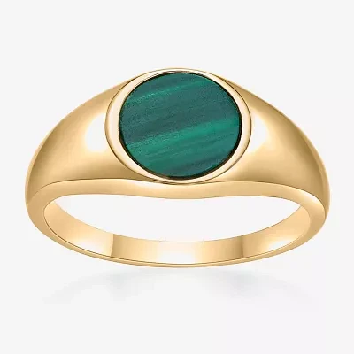 Womens Genuine Green Malachite 18K Gold Over Silver Round Cocktail Ring