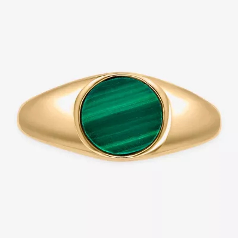 Womens Genuine Green Malachite 18K Gold Over Silver Round Cocktail Ring