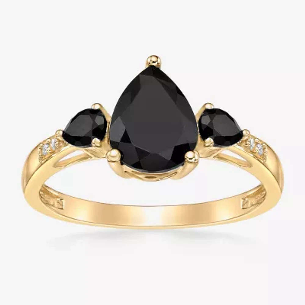 Womens Genuine Black Onyx 10K Gold Pear Cocktail Ring