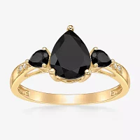 Womens Genuine Black Onyx 10K Gold Pear Cocktail Ring