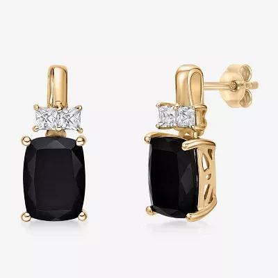 Genuine Black Onyx 10K Gold Cushion Drop Earrings