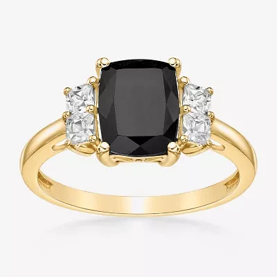 Womens Genuine Black Onyx 10K Gold Cushion Cocktail Ring