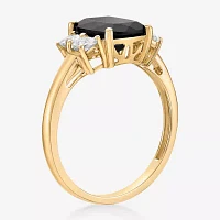 Womens Genuine Black Onyx 10K Gold Cushion Cocktail Ring