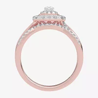 Womens CT. T.W. Natural White Diamond 10K Gold Cushion Side Stone Halo Bridal Set