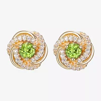 Genuine Green Peridot 18K Gold Over Silver 15.5mm Knot Stud Earrings