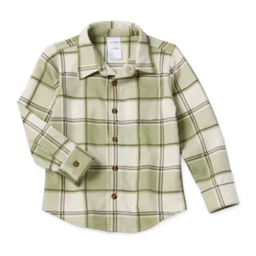 Okie Dokie Toddler & Little Boys Soft Knit Plaid Long Sleeve Button-Down Shirt