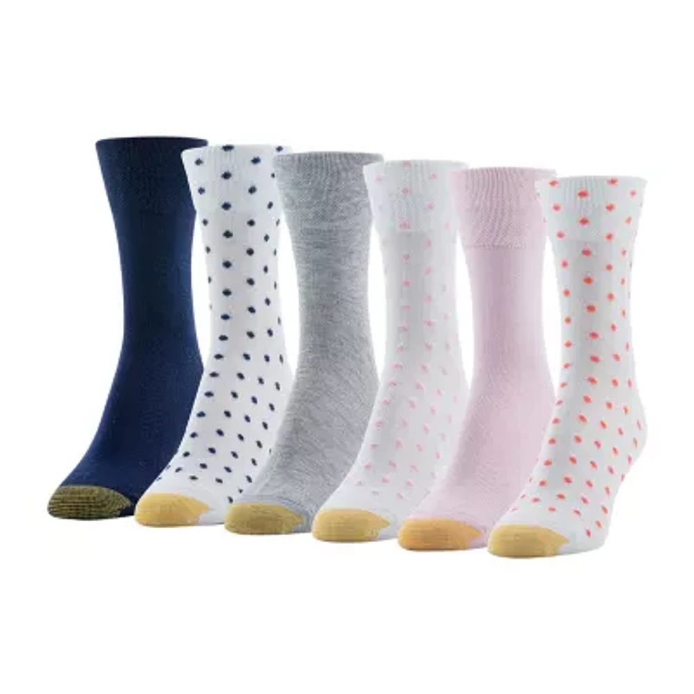 Gold Toe Polka Dot Midi 6 Pair Crew Socks Womens