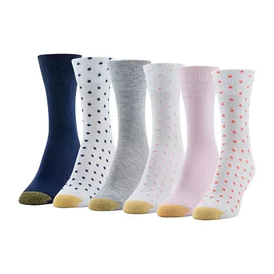 Gold Toe Polka Dot Midi 6 Pair Crew Socks Womens