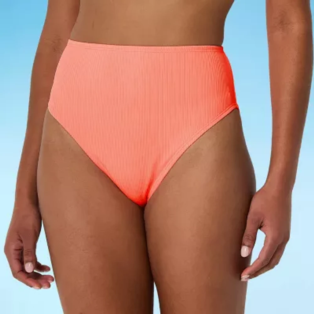Decree Womens Lined Textured High Waist Bikini Swimsuit Bottom Juniors