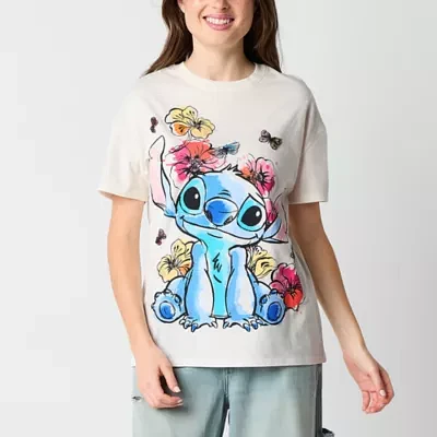 Juniors Stitch Nature Boyfriend Tee Womens Crew Neck Short Sleeve Lilo & Graphic T-Shirt