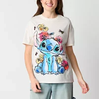 Juniors Stitch Nature Boyfriend Tee Womens Crew Neck Short Sleeve Lilo & Graphic T-Shirt
