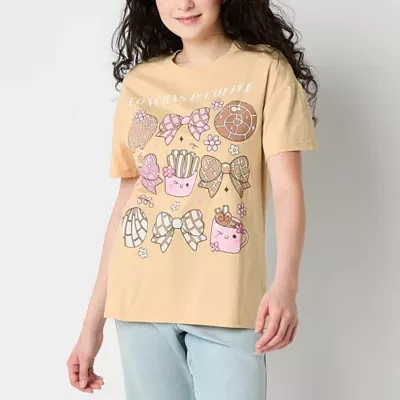 Juniors Conchas Y Cafe Boyfriend Tee Womens Crew Neck Short Sleeve Graphic T-Shirt