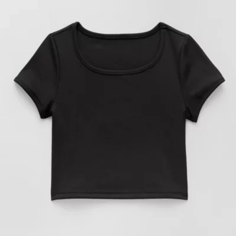 Xersion Little & Big Girls Ribbed Scoop Neck Short Sleeve T-Shirt