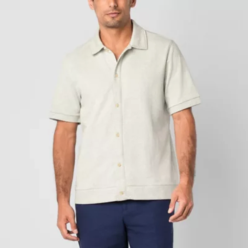 Stafford Mens Regular Fit Short Sleeve Button-Down Shirt