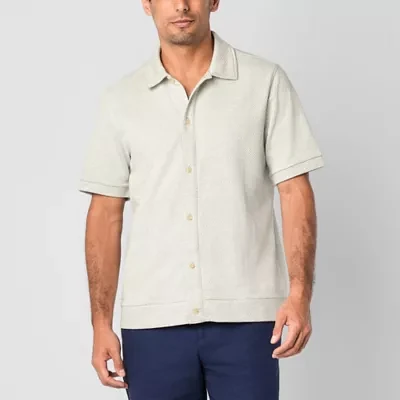 Stafford Mens Regular Fit Short Sleeve Button-Down Shirt