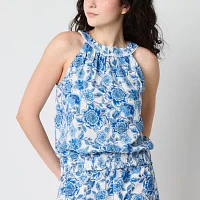by&by Womens Juniors Halter Neck Sleeveless Tank Top