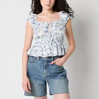 Arizona Womens Straight Neck Peplum Top Juniors