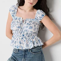 Arizona Womens Straight Neck Peplum Top Juniors