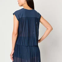 Xersion Womens Pleated Crew Neck Sleeveless T-Shirt