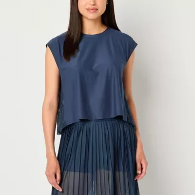 Xersion Womens Pleated Crew Neck Sleeveless T-Shirt