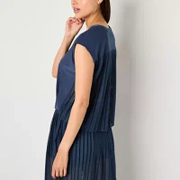 Xersion Womens Pleated Crew Neck Sleeveless T-Shirt