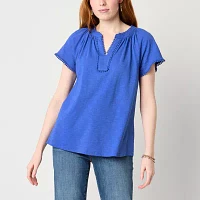 St. John's Bay Tall Womens Split Crew Neck Short Sleeve Blouse