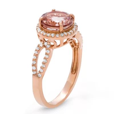 Simulated Morganite & Lab Created White Sapphire 14K Gold Over Silver Ring